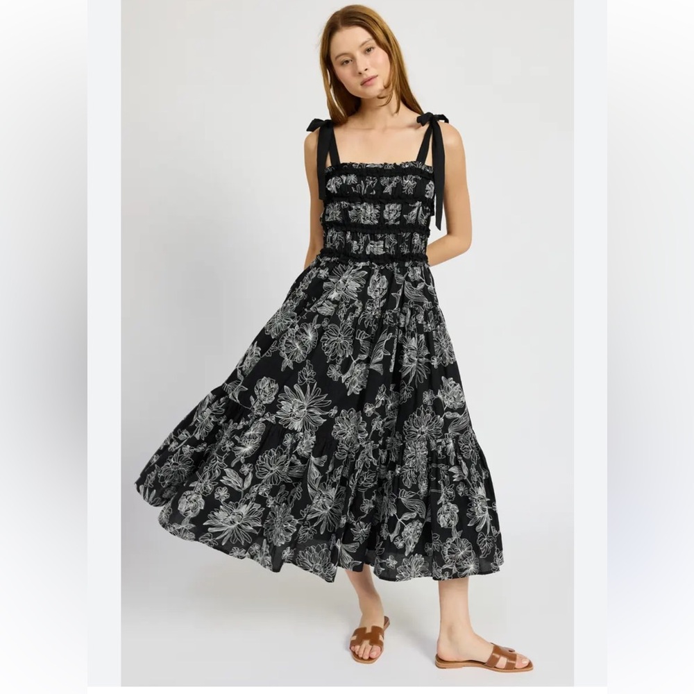 En Saison Black Floral Tie Straps Dress